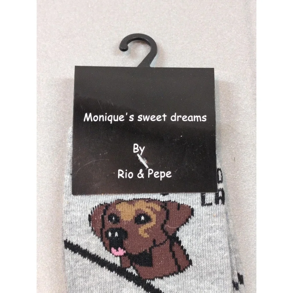 Rio & Pepe Monique's Sweet Dreams Dog Print Socks Gray Labrador Retriever 9-11